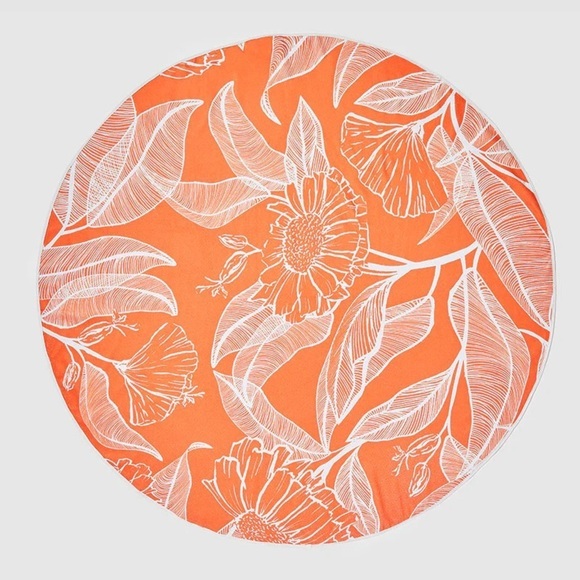 SUMMER & ROSE Outdoor Terry Roundie Blanket Floral Orange White Soft Beach Towel - Picture 1 of 3